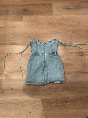Amanda Uprichard Light Blue Denim Strapless Mini Dress